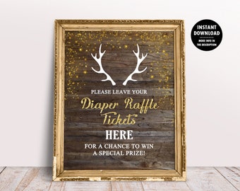 Rustic Woodland Diaper Raffle Sign, Forest Buck Sprinkle Printable Decor, Boy Baby Shower Table Sign Dorations No. 1011