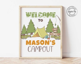 Een Happy Camper-welkomstbord, jongen 1e verjaardag kampfeestdecor, bos eerste verjaardag decoratie, buiten kamperen, kleine camper 1032