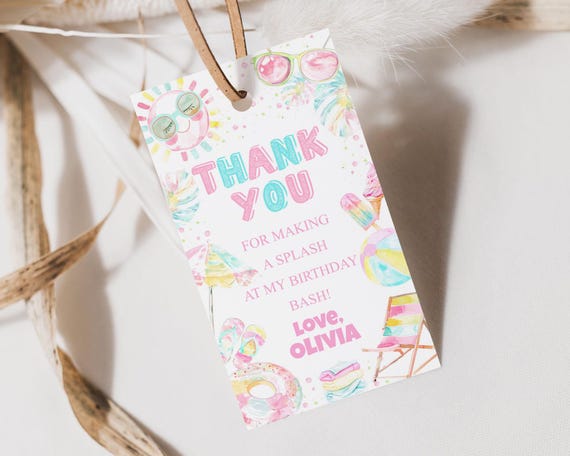 Pool Party Thank You Tag, Splash Pad Gift Bags Tag Digital, Water Park Girl Birthday Party Favor Tag, Cool by the Pool, Teen Swim Party,