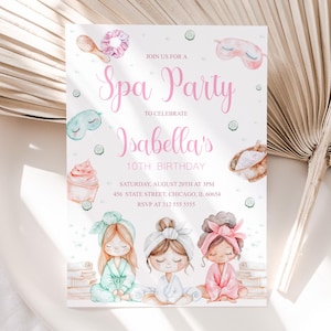Spa Birthday Invitation, Glamour Birthday Party, Pamper Party Invite, Makeup Girl Birthday, Slumber Sleepover, Manicure & Pedicures Digital