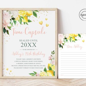 She's a Sweet One 1e verjaardag bordje en tekstkaartje met tijdcapsule, citroen decoratie eerste verjaardag, voorspellingen, advies en wensen 1055