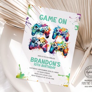 Invito di compleanno per giocatori di livello superiore - Invito per festa di videogiochi per ragazzi, serata di gioco, tema arcade, biglietto per festa di compleanno Game On