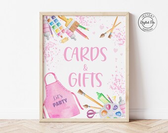 Art Party Cards and Gifts Sign, Arts and Crafts Birthday Party Decor, Dress for a Mess Table Sign, Girl Paint Party, Pottery Painting