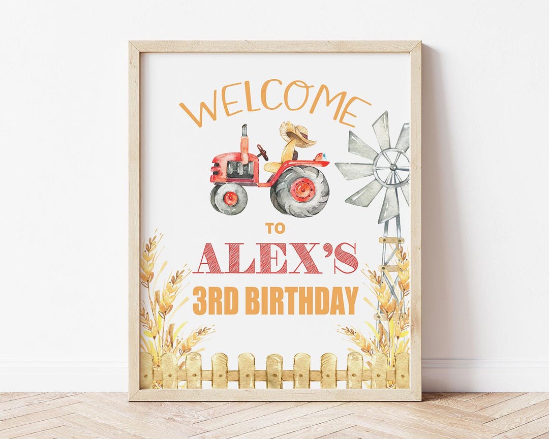 Red Tractor Birthday Welcome Sign, Boy Farm Birthday Party Decor ...