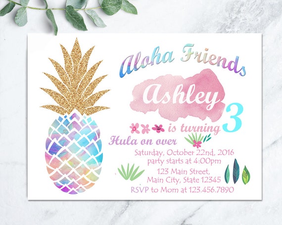 Aloha Birthday Party, Aloha Party Invite, Hawaiian Birthday Invite, Luau Party, Pineapple Invite, Girl Birthday Party, Tropical Invite Il_570xn