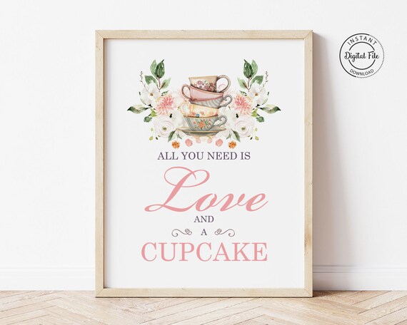 Tea Party Dessert Table Sign, Bridal Shower Tea Party Decor, Love and Cupcake Sign Printable, Love is Brewing, High Tea Decoration 1043 Il_570xn