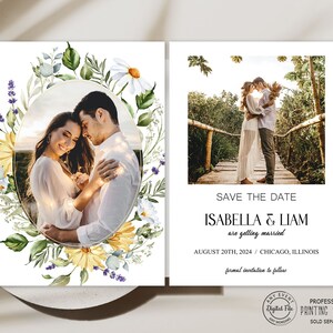 Wildblumen Save the Date Einladung, modernes Florals Save the Date mit Foto, minimale Hochzeitstag einladen, Save the Date Postkarte