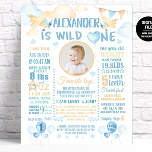 Cartaz para impressão do primeiro aniversário do Airplane Wild e One Boy, decoração de mesa para festa de aniversário do Milestone Boy