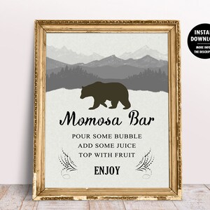 Baby Shower Mimosa Bar Sign, Bear Baby Shower Decor, Mom-osa Printable Sign, Woodland Baby Party Decor Sign, Forest Theme Baby Shower