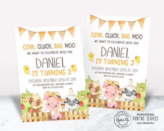 Farm Boy Birthday Invitation Printable, Farm Animals Party Invite, Petting Zoo Barnyard Birthday Invite, Country Barn Party No. 1016 Il_570xn