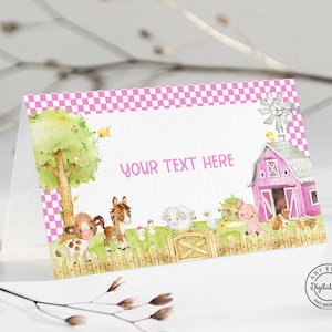 Farm Place Cards, Girl Farm Birthday Food or Drink Labels, Farm Animals Place Cards, Barnyard Party Decor, County Backyard Food Table