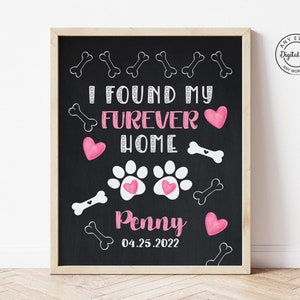 Pet Puppy Adoption Announcement Chalkboard Sign, New Puppy Poster, Dog Cat Kitten Welcome Family Poster, Four Feet Fur-Ever Home Girl Puppy