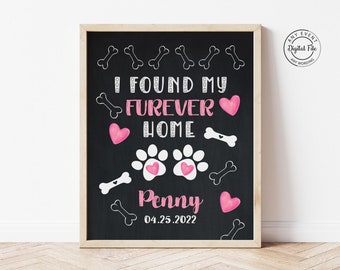 Pet Puppy Adoption Announcement Chalkboard Sign, New Puppy Poster, Dog Cat Kitten Welcome Family Poster, Four Feet Fur-Ever Home Girl Puppy