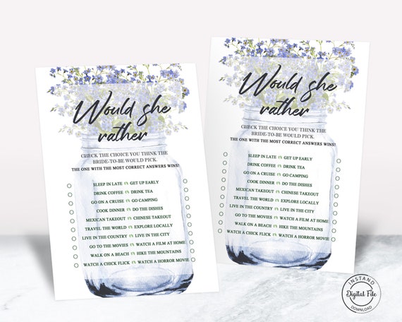 Would She Rather Bridal Shower Game, Floral Brunch with the Bride Party Game, Bridal Luncheon, Lunch with the Bride Bachelorette Game 1048 Il_570xn