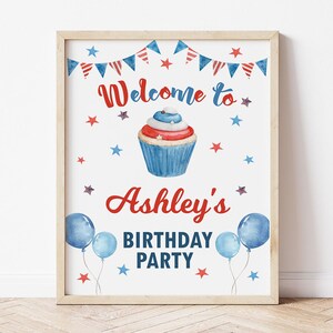 4th of July Birthday Welcome Sign, Little Firecracker 1st Birthday Party, Memorial Day Table Decor, Stars Patristic Red White and Blue 1034