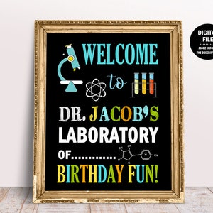 Science Welcome Sign, Mad Scientist Poster, Science Party Decor, Boy Science Party, Science Party Sign, Printable Birthday Welcome Sign 1022