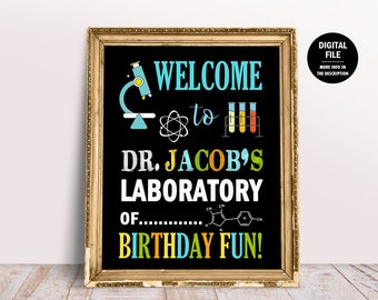 Science Welcome Sign, Mad Scientist Poster, Science Party Decor, Boy Science Party, Science Party Sign, Printable Birthday Welcome Sign 1022