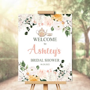 Tea Party Bridal Shower Welcome Sign, Bridal Tea Party Decorations, High Tea Bridal Bruch Decor, Love is Brewing Luncheon Table Sign 1037