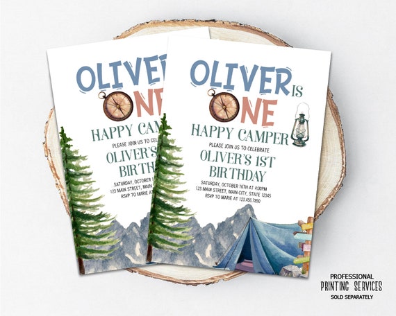One Happy Camper Birthday Invitation, Boy Camping 1st Birthday Party Invite Printable, Forest Camp First Birthday , WIld One Invite 1026 Il_570xn