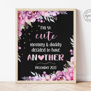 Pizarra floral con anuncio de ascenso a hermana mayor, póster de utilería para sesión de fotos de hermanas, letrero de anuncio de embarazo de hermana mayor, flores rosas