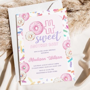 Donut pour bébé saupoudrer d'invitation, invitation baby shower imprimable, faire-part baby shower, baby shower fille, téléchargement, faire plaisir à un autre bébé