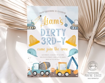 Dirty 3rd-y Construction Birthday Invitation, Stop the Traffic Boy 3rd Birthday Invite, Dump Truck Party, Excavator Outdoor Birthday Digital