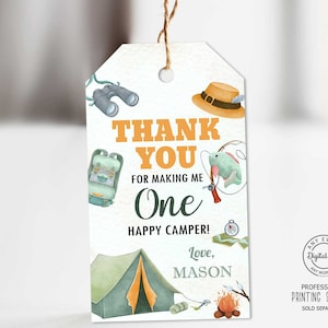 One Happy Camper Thank You Tag, Camping Party Favor Tag, 1st Birthday Treat Bag Tag, Camp Gift Bag Tag, Happy Camper Favor Tag 1054