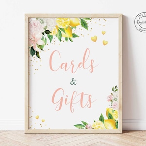Kaarten en cadeaus met citruscitroen, bloemen citroenen baby- of vrijgezellenfeest tafelbord, zomerlimonade 1e verjaardagsfeestje decor afdrukbaar 1055