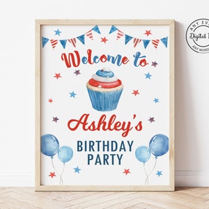 4th of July Birthday Welcome Sign, Little Firecracker 1st Birthday Party, Memorial Day Table Decor, Stars Patristic Red White and Blue 1034