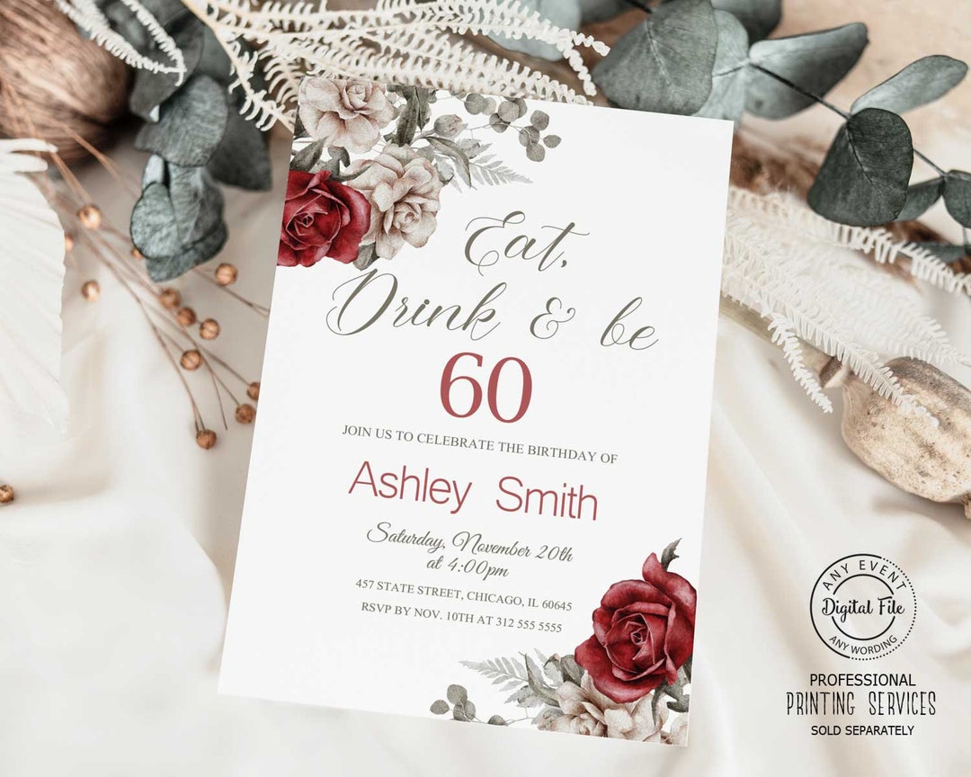 Red Roses 60th Birthday Invitation for Women Eat Drink and - Etsy