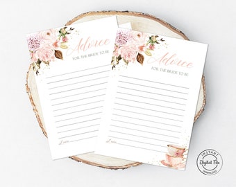 Tea Party Bridal Shower Advice Cards, Advice for the Bride Cards, Floral Teacup Bridal Shower Message Card, Bridal Tea Party Wisdom Card