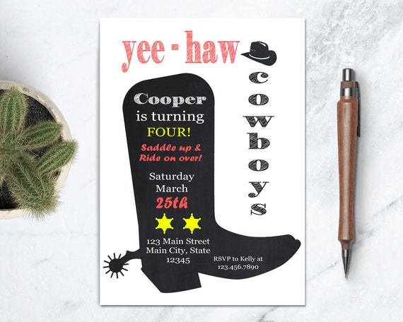 Printable Cowboy Birthday Invitation, Country Cowboy Invitation, Printable Western Cowboy Party, Cowboy Boots Party Invite, Western Invite Il_570xn