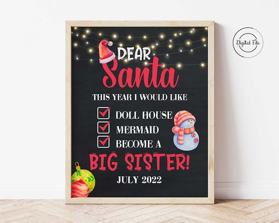 Dear Santa Big Sister Wish List, Big Sister Announcement Sign, Christmas Big Sister, Promoted to Big Sis, Pregnancy Announcement Reveal Il_570xn