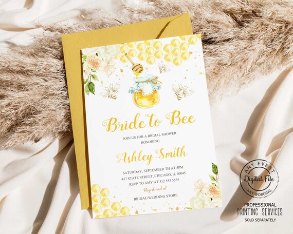 Bee Bridal Shower Invitation, Floral Bride To Bee Party Invite, Honey Bee Wedding Shower, Meant to Bee Honeycomb Invitation Printable Il_570xn