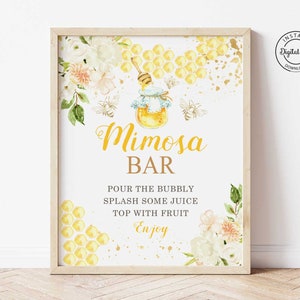 Bride to Bee Mimosa Sign, Meant to Bee Wedding Shower Drink Table Sign, Couple Shower Decor Printable, She Found Her Honey, Honeybee 1060