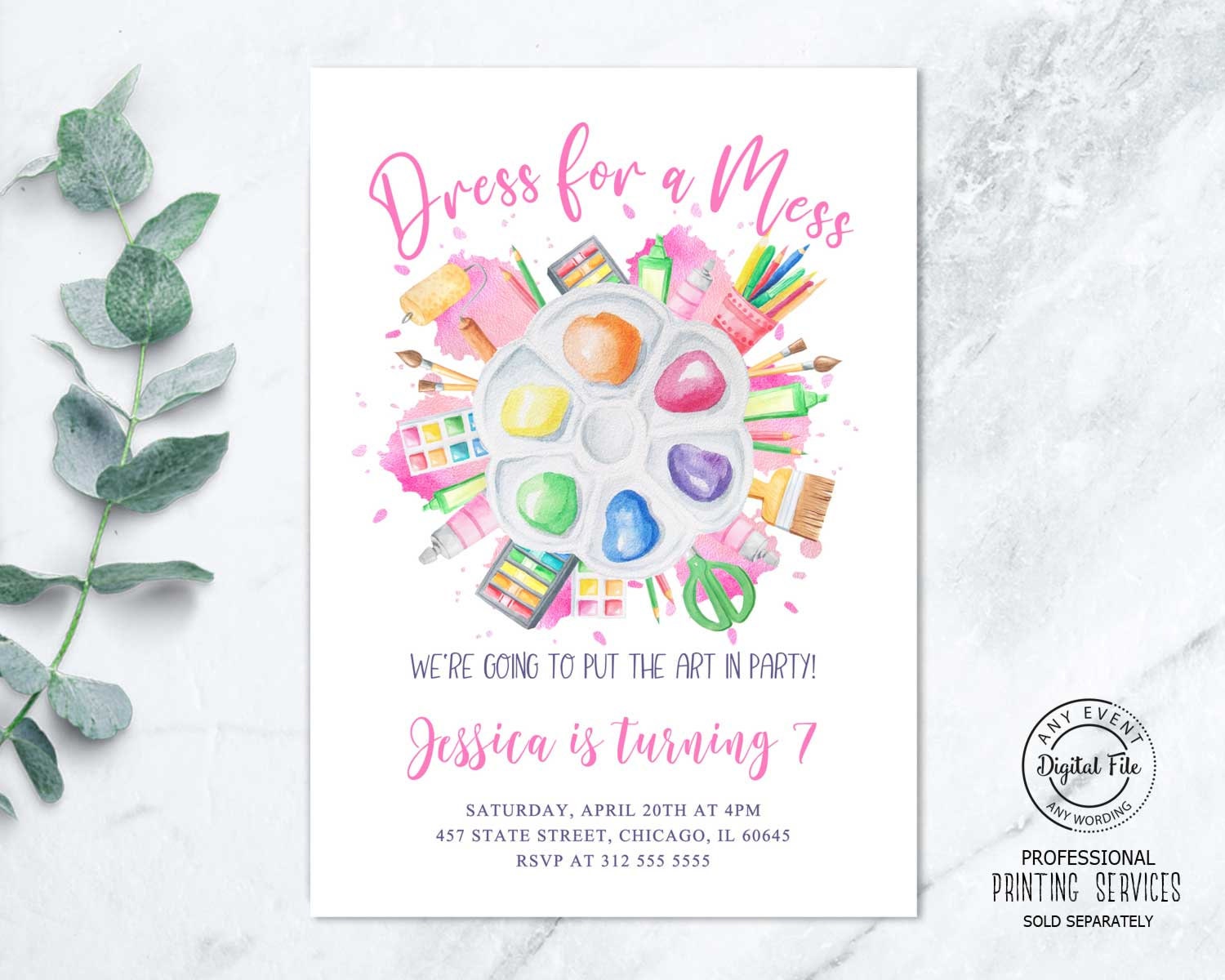 dress for a mess party Painting Party Birthday Invitation, Dress for a Mess Art and Craft Paint  Party Invite Girl Painting Birthday Printable Pottery Painting 1027