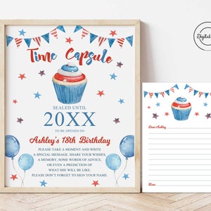 4 juli Little Firecracker Time Capsule-bordje en berichtkaart, 1e verjaardag Memorial Day Party Decor Voorspellingen, advies en wensen 1034