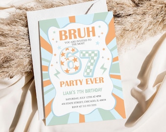 Editable Six Seven Boy Birthday Invitation, I Was 6 Now I’m 7, Retro Kids 6 7 Birthday Party Invite