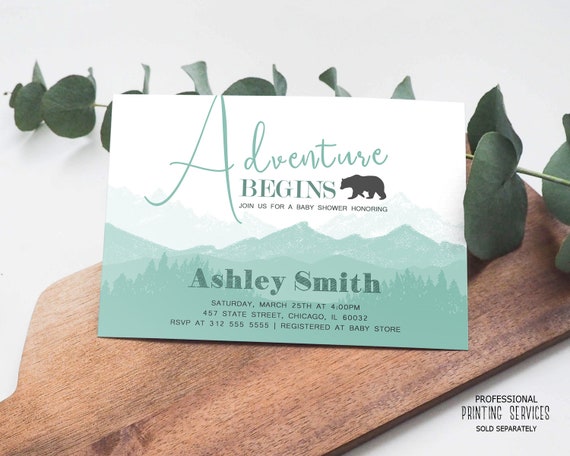 Woodland Adventure Begins Baby Shower Invitation, Bear Sprinkle Party Invite Printable, Forest Animals Twins Baby Shower Il_570xn