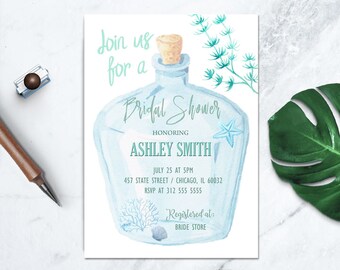 Message in a Bottle Invitations, Beach Wedding Invitation, Under the Sea Bridal Shower, Nautical Wedding Invitation, Beach Shower Invite