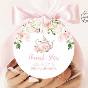 Tea Party Bridal Shower Thank You Tag, Love is Brewing Bridal Brunch Favors Tag, Pink Floral High Tea Party Decor Digital Printable Par-Tea