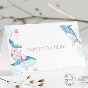 Under the Sea Baby Shower Place Card, Ocean Girl Baby Shower Pink Whale Food Card Nautical Ocean Beach Sealife Party Decor Digital File