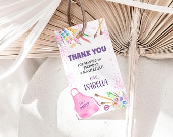 Kunst und Handwerk Geburtstag Danke Tag, Kleid für ein Mess Favor Tag, Mädchen Keramik Geburtstag, Paint Party, Keramikmalerei Party Favor Decor