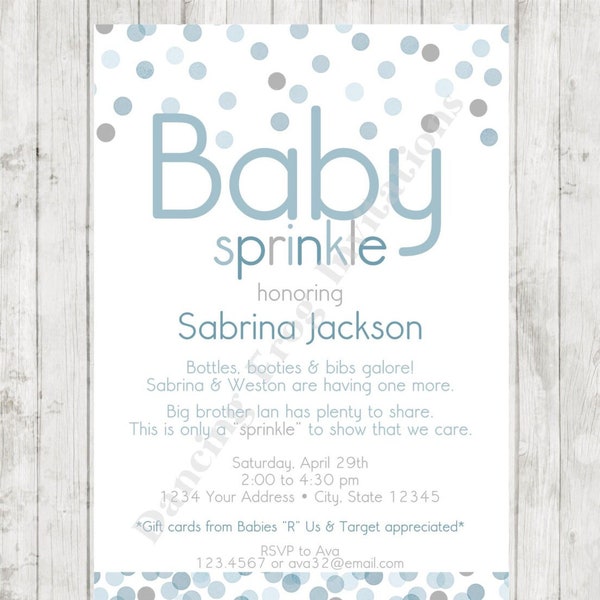 Blue and Gray Baby Sprinkle Invitations - Printed Baby Spinkle Invitation by Dancing Frog Invitations
