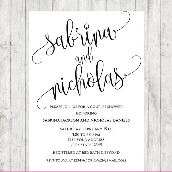 Custom PRINTED Simple Elegant Couples Shower, Wedding Shower Invitations - .99 each with envelopes included