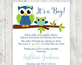 Owl Baby Sprinkle Invitations - Printed Owl Baby Sprinkle Invitation by Dancing Frog Invitations