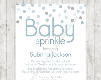 Blue and Gray Baby Sprinkle Invitations - Printed Baby Spinkle Invitation by Dancing Frog Invitations