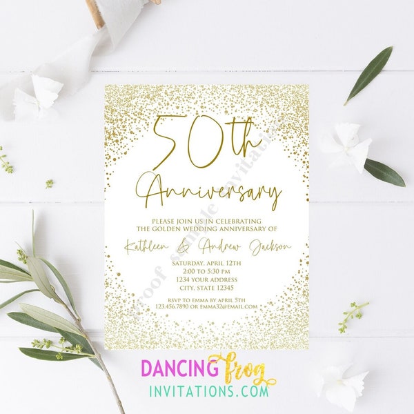 PRINTED 4.25X5.5 - 50th Wedding Anniversary Invitation - Golden Anniversary - Anniversary Invitation - white/kraft envelope included