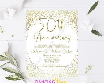 PRINTED 4.25X5.5 - 50th Wedding Anniversary Invitation - Golden Anniversary - Anniversary Invitation - white/kraft envelope included