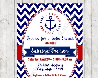 Nautical Baby Shower Invitation - Printed Nautical Baby Shower Invitation by Dancing Frog Invitations